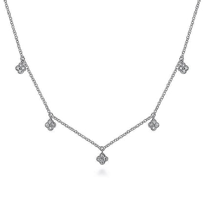 Gabriel & Co. NK6591W45JJ 14K White Gold Diamond Pavé Clover Drop Necklace