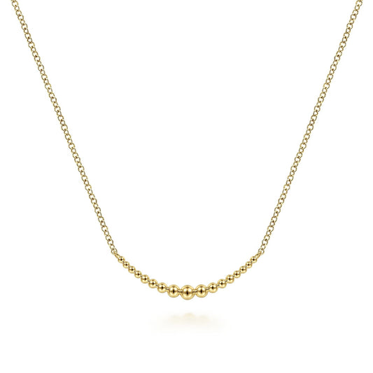14K Yellow Gold Graduating Bujukan Beads Curved Bar Necklace