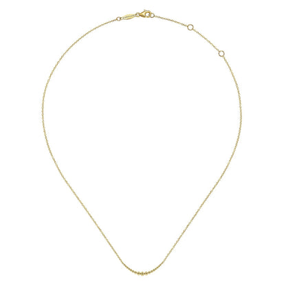 14K Yellow Gold Graduating Bujukan Beads Curved Bar Necklace
