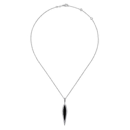Gabriel & Co. NK6651W45OX 14K White Gold Diamond and Onyx Pendant Necklace