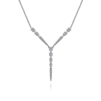 Gabriel & Co. NK6654W45JJ 14K White Gold Diamond Station Y Necklace