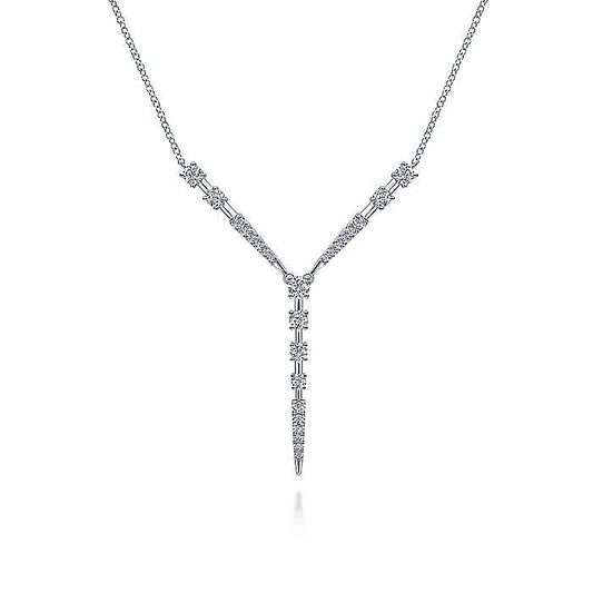 Gabriel & Co. NK6654W45JJ 14K White Gold Diamond Station Y Necklace