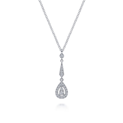 Vintage 14K White Gold Diamond Teardrop Pendant Necklace