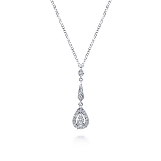 Vintage 14K White Gold Diamond Teardrop Pendant Necklace