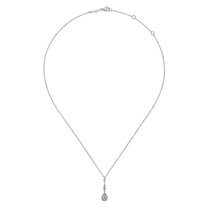 Vintage 14K White Gold Diamond Teardrop Pendant Necklace