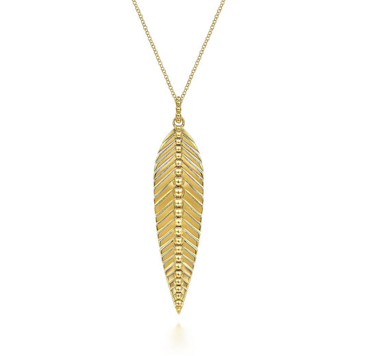 14K Yellow Gold Bujukan Leaf Pendant Necklace