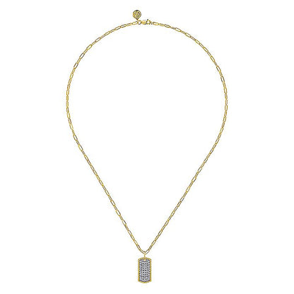 Gabriel & Co. NK6842-18Y45JJ 18 inch 14K Yellow Gold Diamond Pave' Dog Tag Hollow Chain Necklace