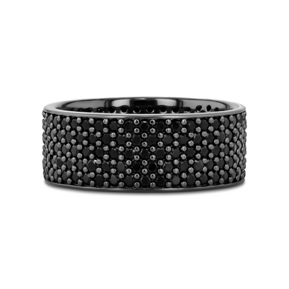 VENOM Sterling Silver Wedding Band with Pave Set Black Spinel and Black Rhodium Plating  - 10mm