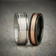 8MM White Tungsten Carbide Ring - Serrated Engraved 14K Yellow Insert with Round Edge