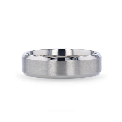 SHIRE Titanium Brushed Center Men's Flat Wedding Ring with Polished Beveled Edges - 6mm & 8mm