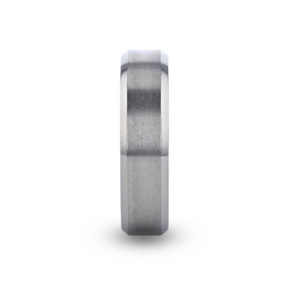 SHIRE Titanium Brushed Center Men's Flat Wedding Ring with Polished Beveled Edges - 6mm & 8mm