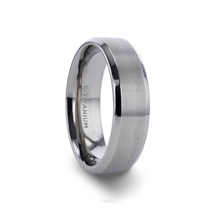 SHIRE Titanium Brushed Center Men's Flat Wedding Ring with Polished Beveled Edges - 6mm & 8mm