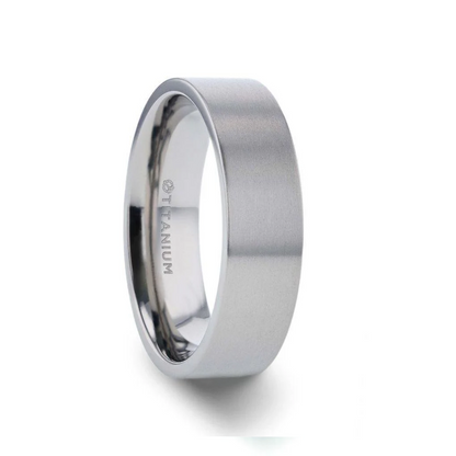 SOLAR Flat Profile Brushed Finish Men's Titanium Wedding Band - 6mm & 8mm