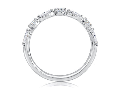 Delicate Halfway Alternating Round and Marquise Diamond Wedding Band WRC1373H/43