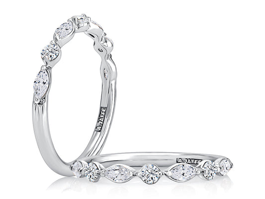 Delicate Halfway Alternating Round and Marquise Diamond Wedding Band WRC1373H/43