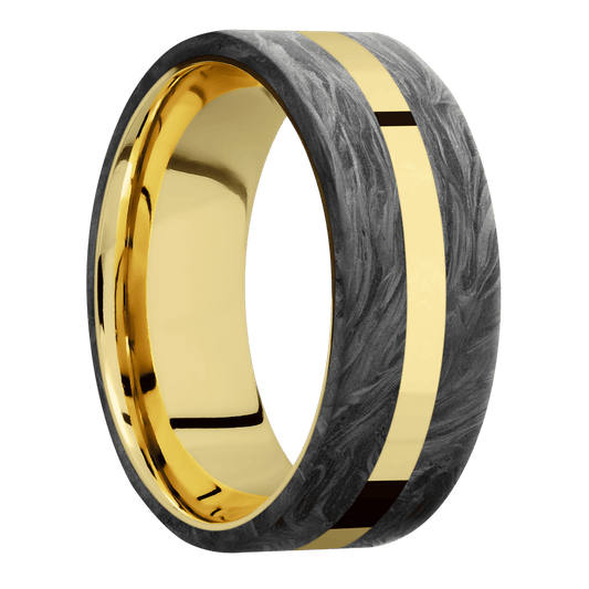 14K Yellow Gold with Polish Finish and Forged Carbon Fiber Inlay