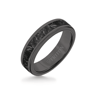 6MM Grey Tungsten Carbide Ring - Forged Carbon Flat Insert with Round Edge