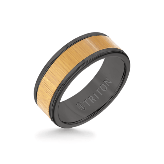 8MM Black Tungsten Carbide Ring - Maple Flat Insert with Round Edge