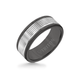 8MM Black Tungsten Carbide Ring - Serrated Engraved 14K White Insert with Round Edge
