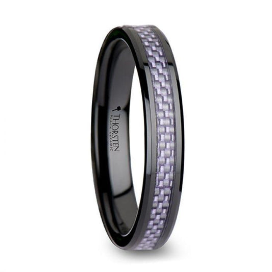 LILAC Beveled Black Ceramic Ring with Purple Carbon Fiber Inlay - 4mm & 6mm - Thorsten Rings