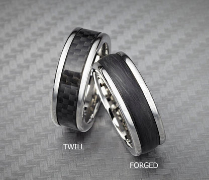 6MM Black Tungsten Carbide Ring - Twill Carbon Fiber Insert with Round Edge