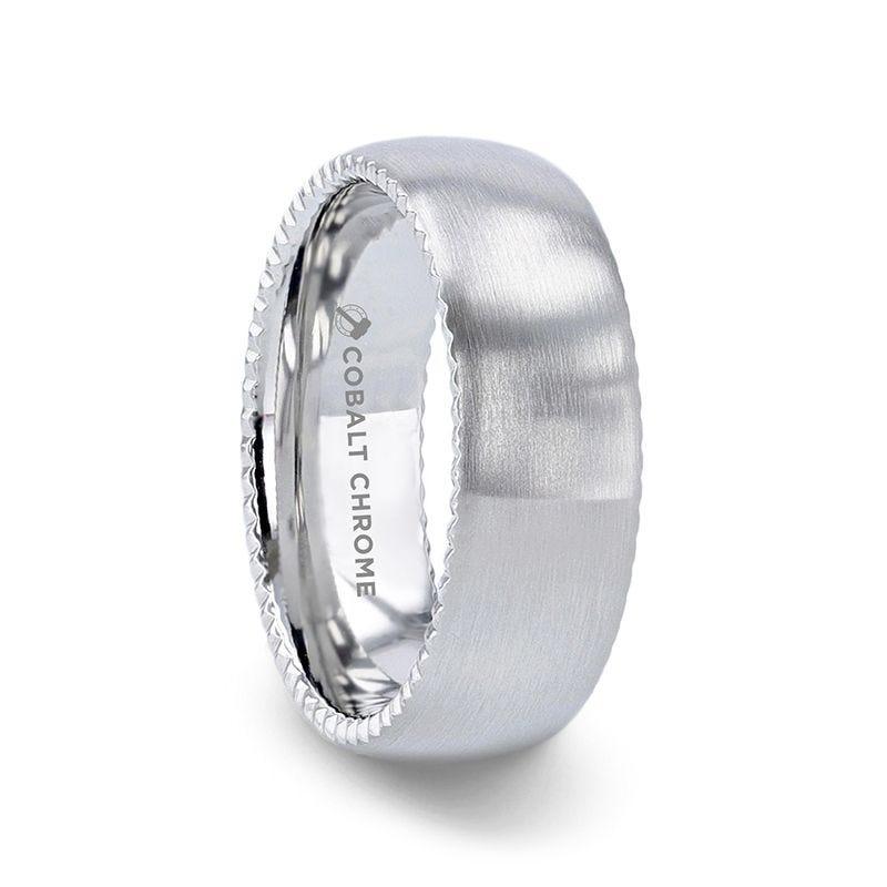 DYNAMO Domed Brushed Finish Cobalt Men's Wedding Ring With Rope Patterned Edges - 8mm - Thorsten Rings