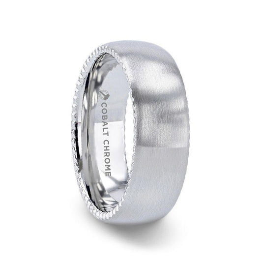 DYNAMO Domed Brushed Finish Cobalt Men's Wedding Ring With Rope Patterned Edges - 8mm - Thorsten Rings