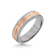 6MM Grey Tungsten Carbide Ring - Center Milgrain 14K Rose Gold Insert with Round Edge
