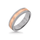 6MM Grey Tungsten Carbide Ring - Step Edge 14K Rose Gold Insert with Round Edge
