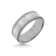 8MM Grey Tungsten Carbide Ring - Double Engraved 14K White Gold Insert with Round Edge