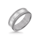 8MM Grey Tungsten Carbide Ring - Flat Milgrain 14K White Gold Insert with Round Edge