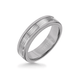 6MM Grey Tungsten Carbide Ring - Serrated Engraved 14K White Gold Insert with Round Edge