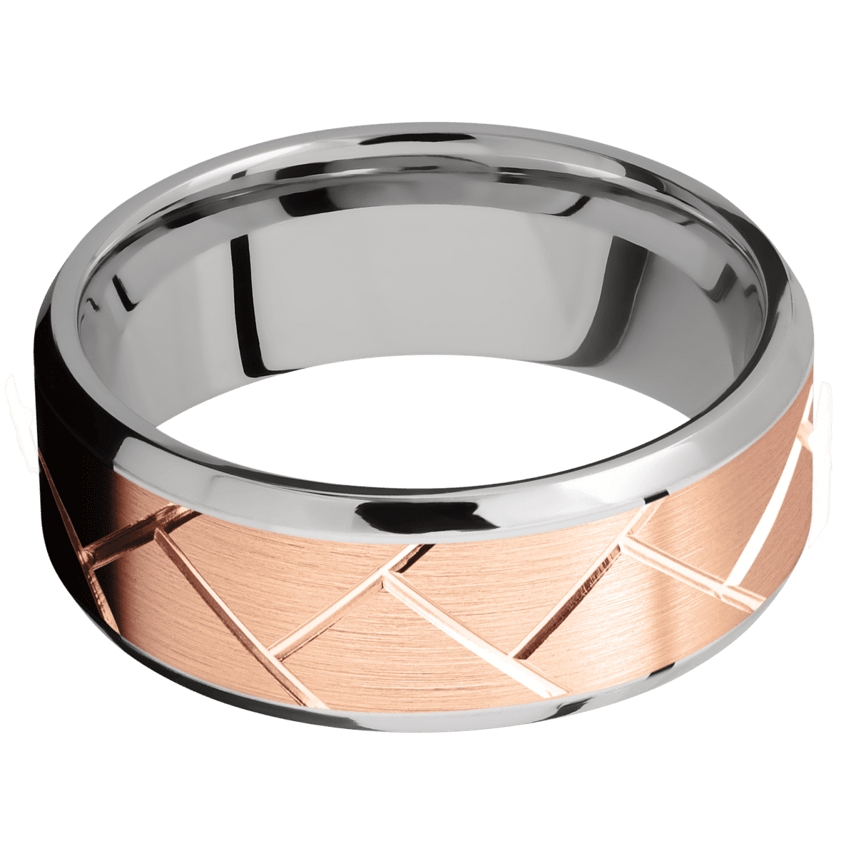 14K White Gold with Polish , Polish Finish and 14K Rose Gold Inlay