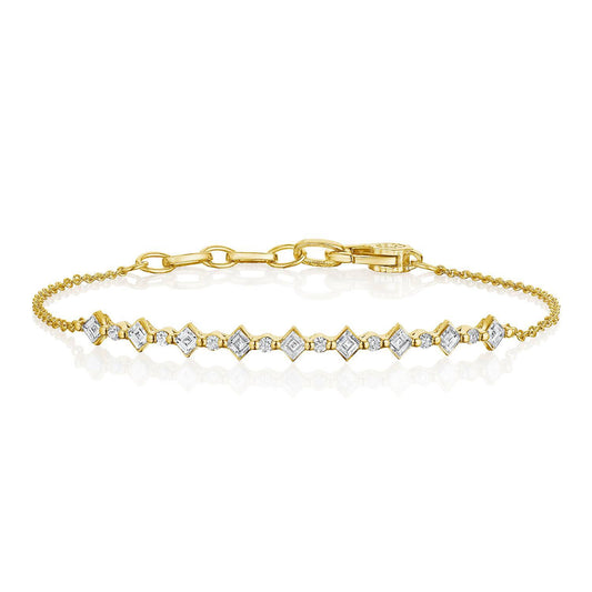 Carré and Round Diamond Bracelet in 18kt Yellow Gold