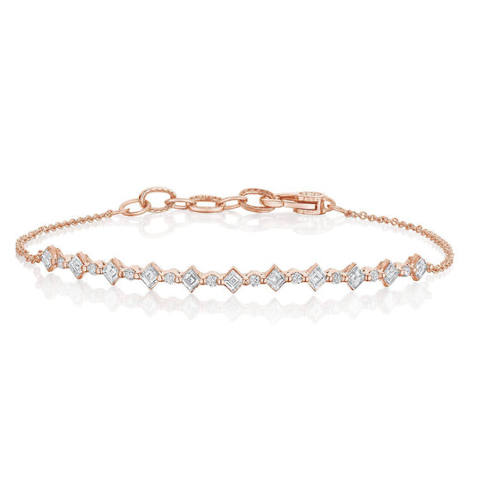 Carré and Round Diamond Bracelet in 18kt Rose Gold