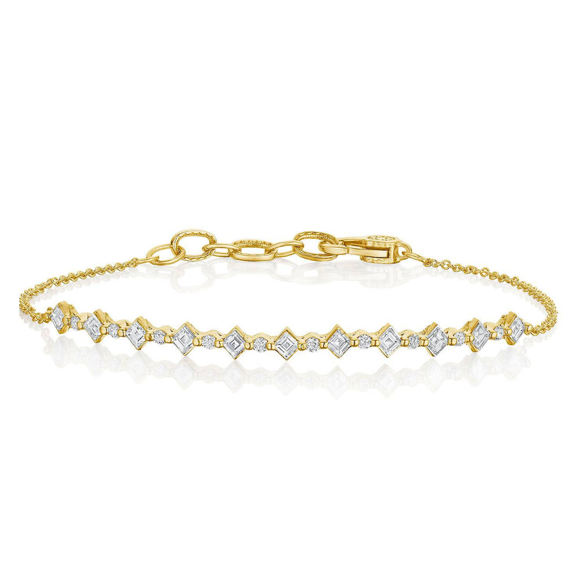 Carré and Round Diamond Bracelet in 18kt Yellow Gold