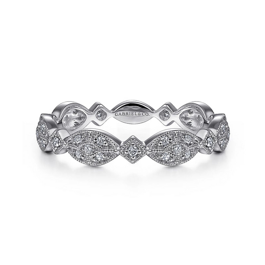 Gabriel & Co | 14K White Gold Marquise Station Cluster Diamond Stackable Ring