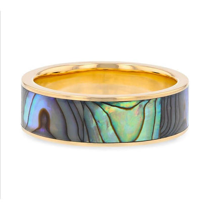 GALAN Flat 14K Yellow Gold Ring with Mother of Pearl Inlay and Polished Edges - 8mm