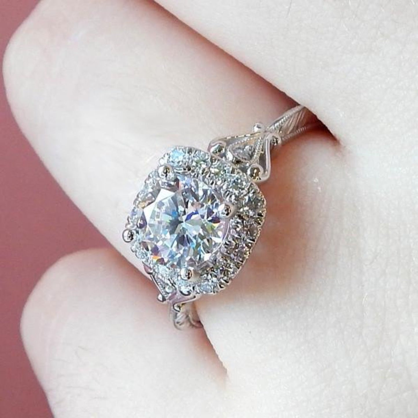 Gabriel & Co."Mercer" Cushion Halo Vintage Style Diamond Engagement Ring