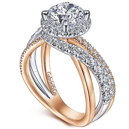 Gabriel Anzura Two-Tone White & Rose Gold Halo Diamond Engagement Ring