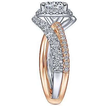 Gabriel Anzura Two-Tone White & Rose Gold Halo Diamond Engagement Ring