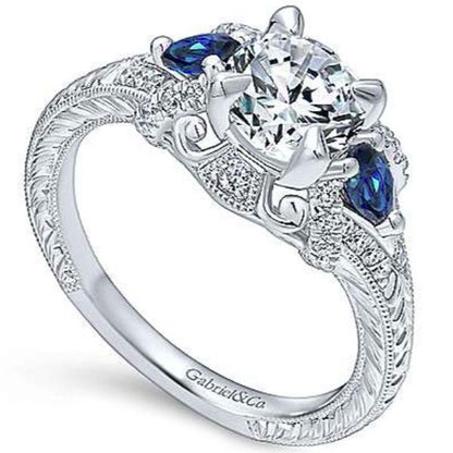 Gabriel "Chrystie" Diamond & Blue Sapphire Halo Engagement Ring