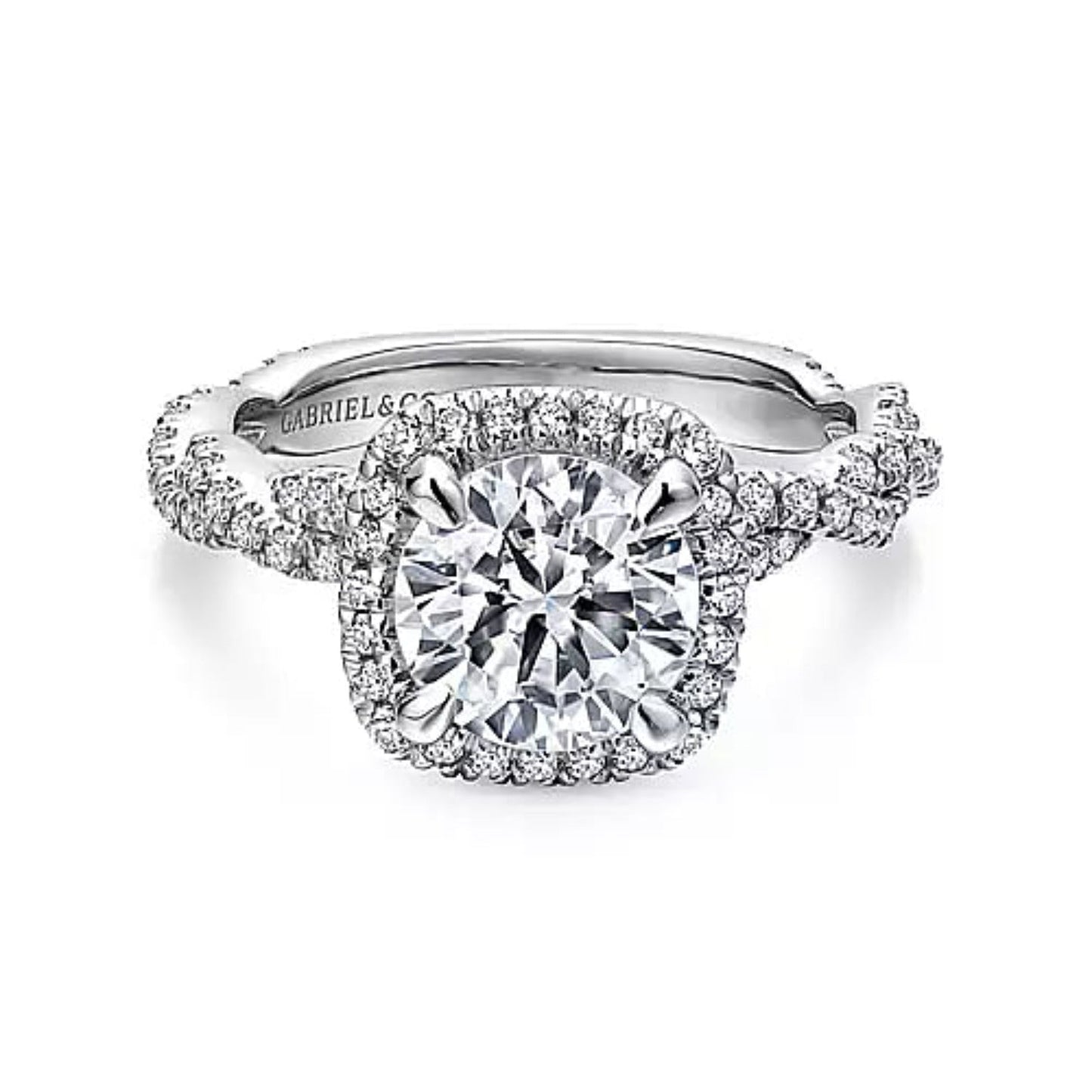 Gabriel & Co. "Carrick" Cushion Halo Diamond Twist Engagement Ring