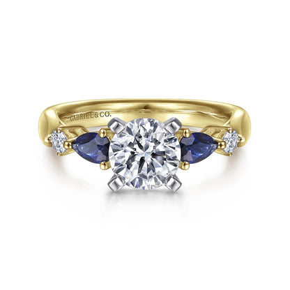 Gabriel & Co "Carrie" Blue Sapphire Pear Cut Side Engagement Ring