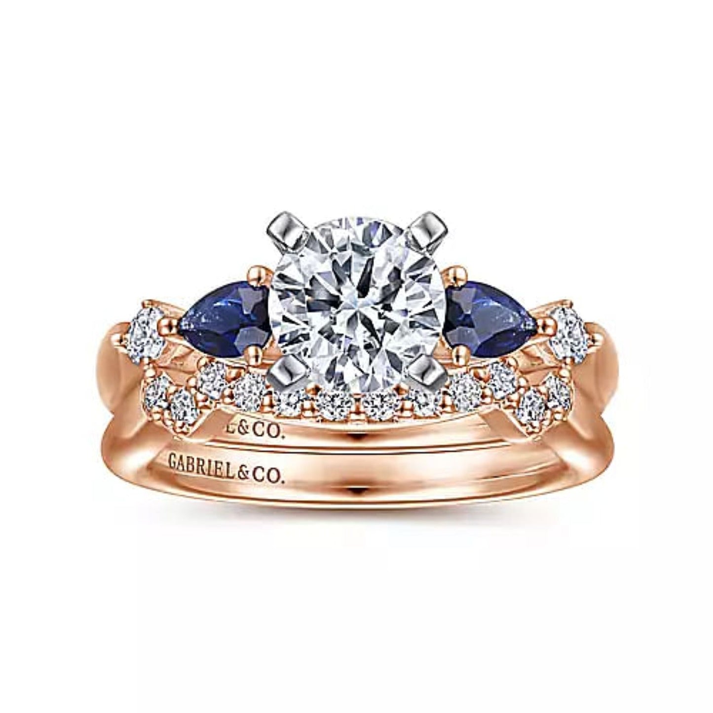 Gabriel & Co "Carrie" Blue Sapphire Pear Cut Side Engagement Ring