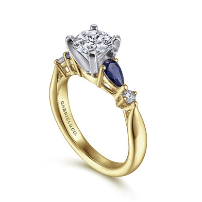 Gabriel & Co "Carrie" Blue Sapphire Pear Cut Side Engagement Ring