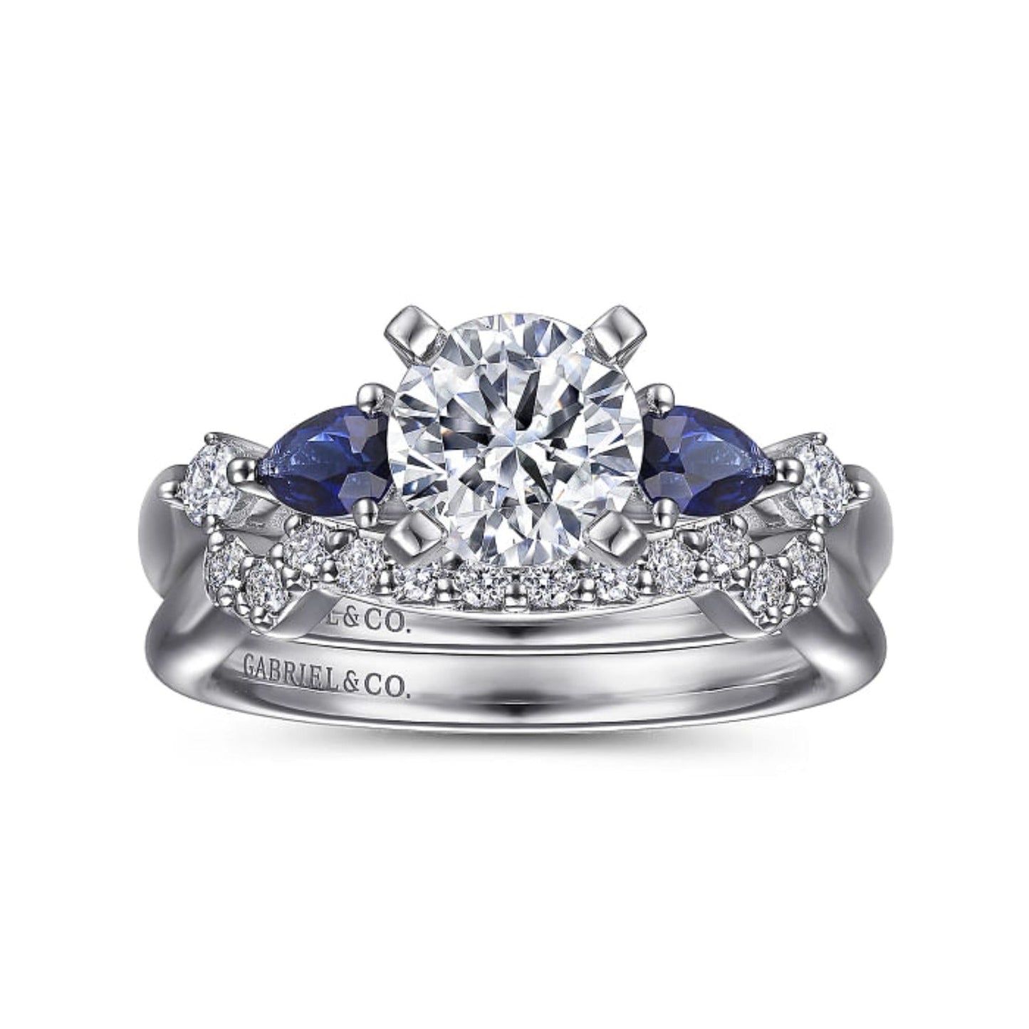 Gabriel & Co "Carrie" Blue Sapphire Pear Cut Side Engagement Ring