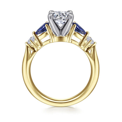 Gabriel & Co "Carrie" Blue Sapphire Pear Cut Side Engagement Ring