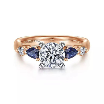 Gabriel & Co "Carrie" Blue Sapphire Pear Cut Side Engagement Ring