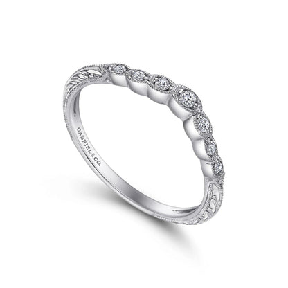 Gabriel & Co. "Chelsea"  Curved Engraved Diamond Wedding Band